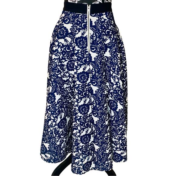 Anthropologie Sachin Babi Vespertine Hi Low Navy Blue Jacquard Skirt 0 - Picture 3 of 11